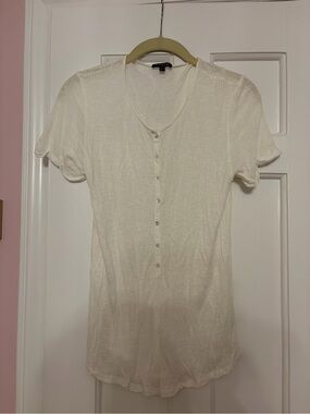 Massimo Dutti Cream Short-Sleeve Button Front Top